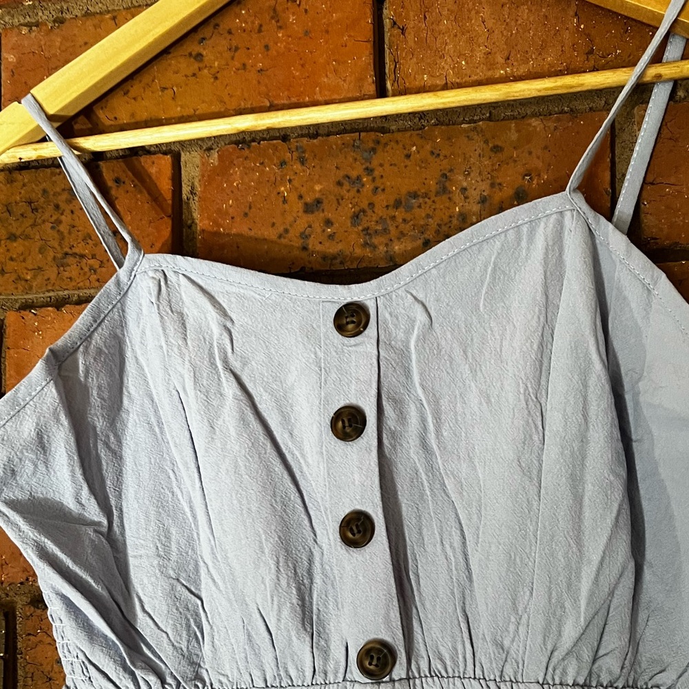 NWOT. Blue cotton summer midi dress. Not worn. Two pockets. Spaghetti straps - Picture 8 of 11